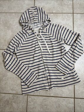 Nollie Hoodie Full Zip Striped Blue Off-White Nautical Y2K Euro Summer Large